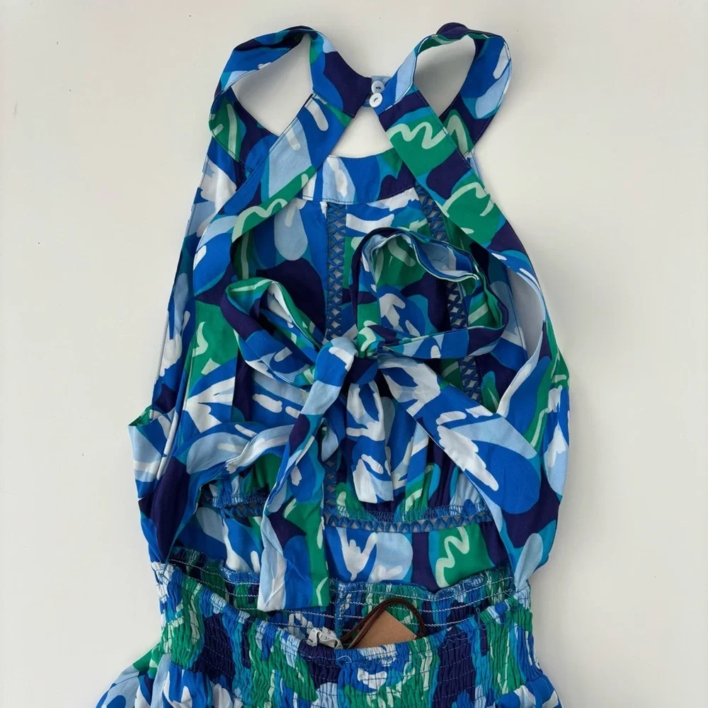 Abel the Label Blue Green Floral Tropical Halter Dress Charlotte Size Small NWT - Picture 5 of 12